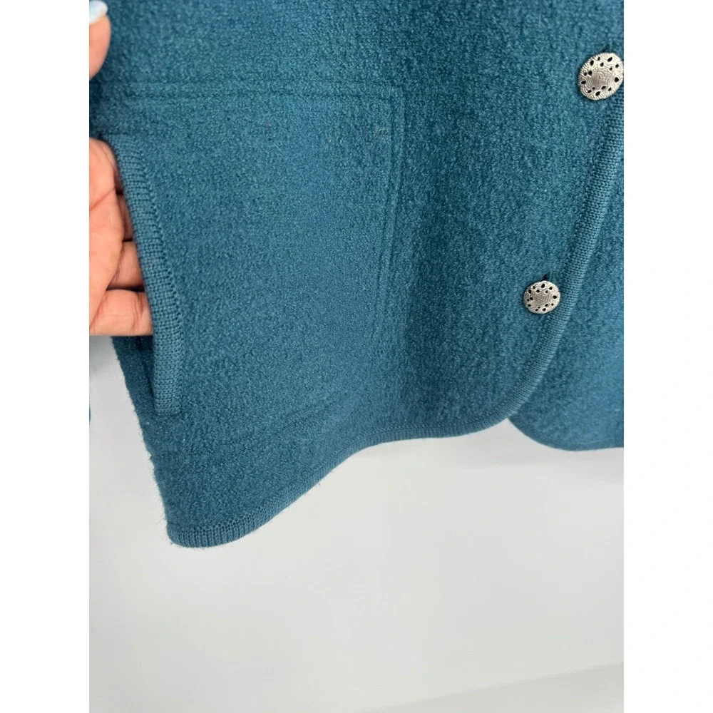 The Tog Shop Boiled Wool Cardigan Jacket Womens MP Teal Filigree Coastal Grandma